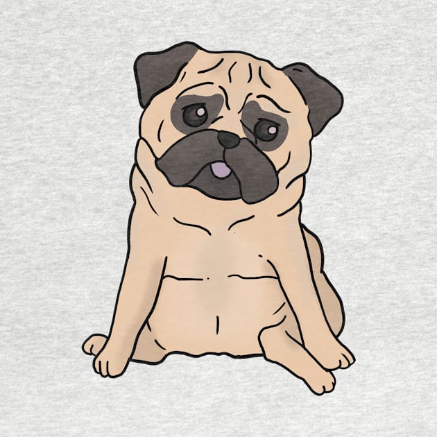 Cute pug dog hand drawn sitting with sad face by Mesyo